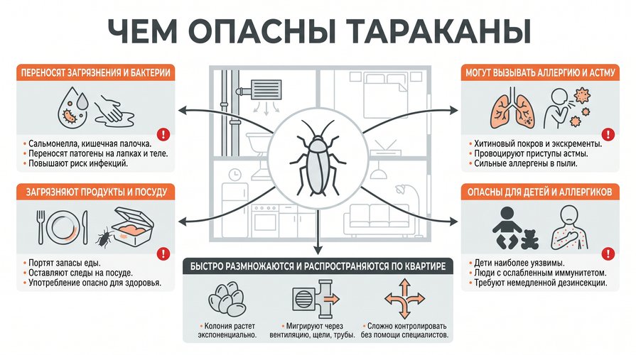 Чем опасны тараканы для человека